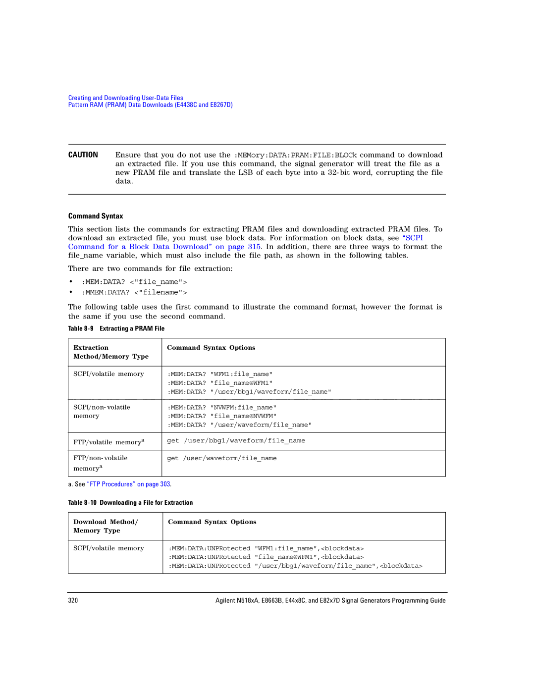 Agilent Technologies N5183A MXG, N5181A/82A, E8663B manual Extracting a Pram File, Downloading a File for Extraction 