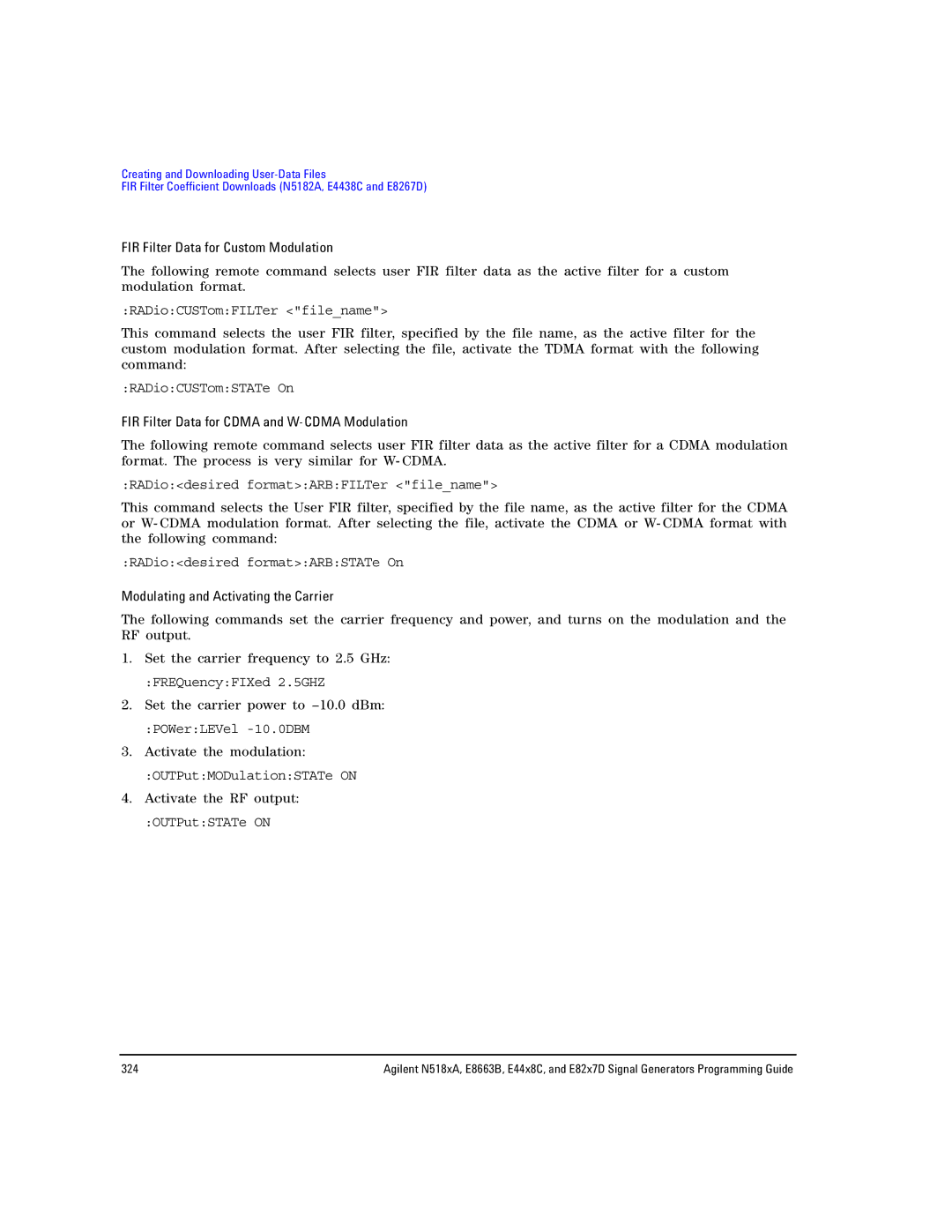 Agilent Technologies N5183A MXG FIR Filter Data for Custom Modulation, FIR Filter Data for Cdma and W-CDMA Modulation 