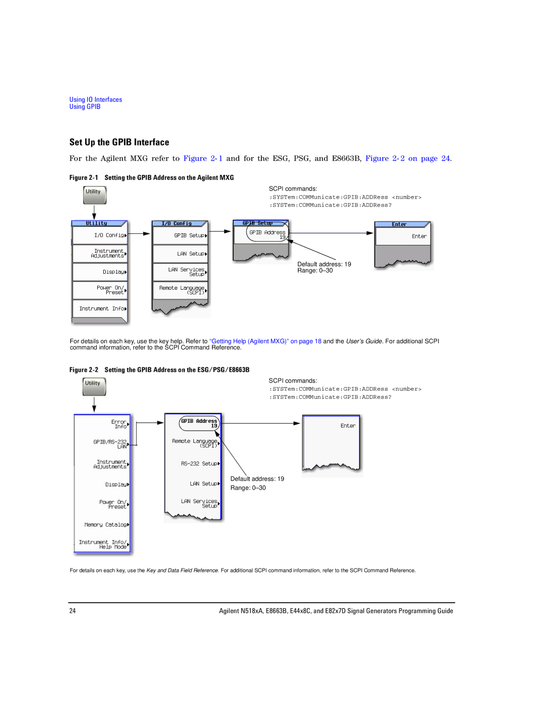 Agilent Technologies N5183A MXG, N5181A/82A, E8663B Set Up the Gpib Interface, Setting the Gpib Address on the Agilent MXG 