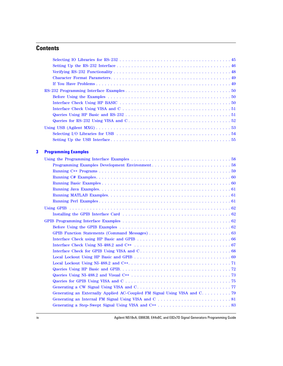 Agilent Technologies N5181A/82A, N5183A MXG, E8663B manual Programming Examples 