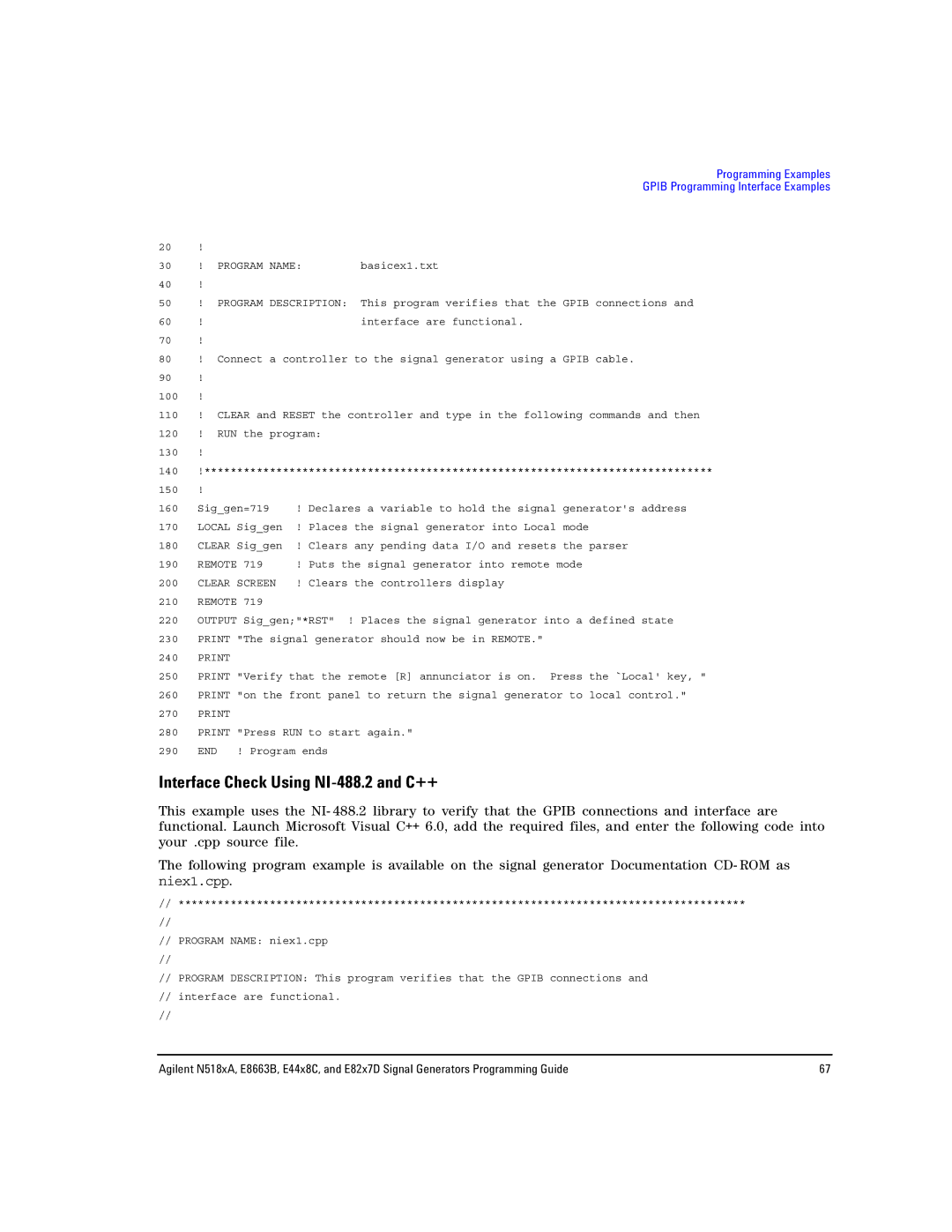 Agilent Technologies N5181A/82A, N5183A MXG, E8663B manual Programming Examples 