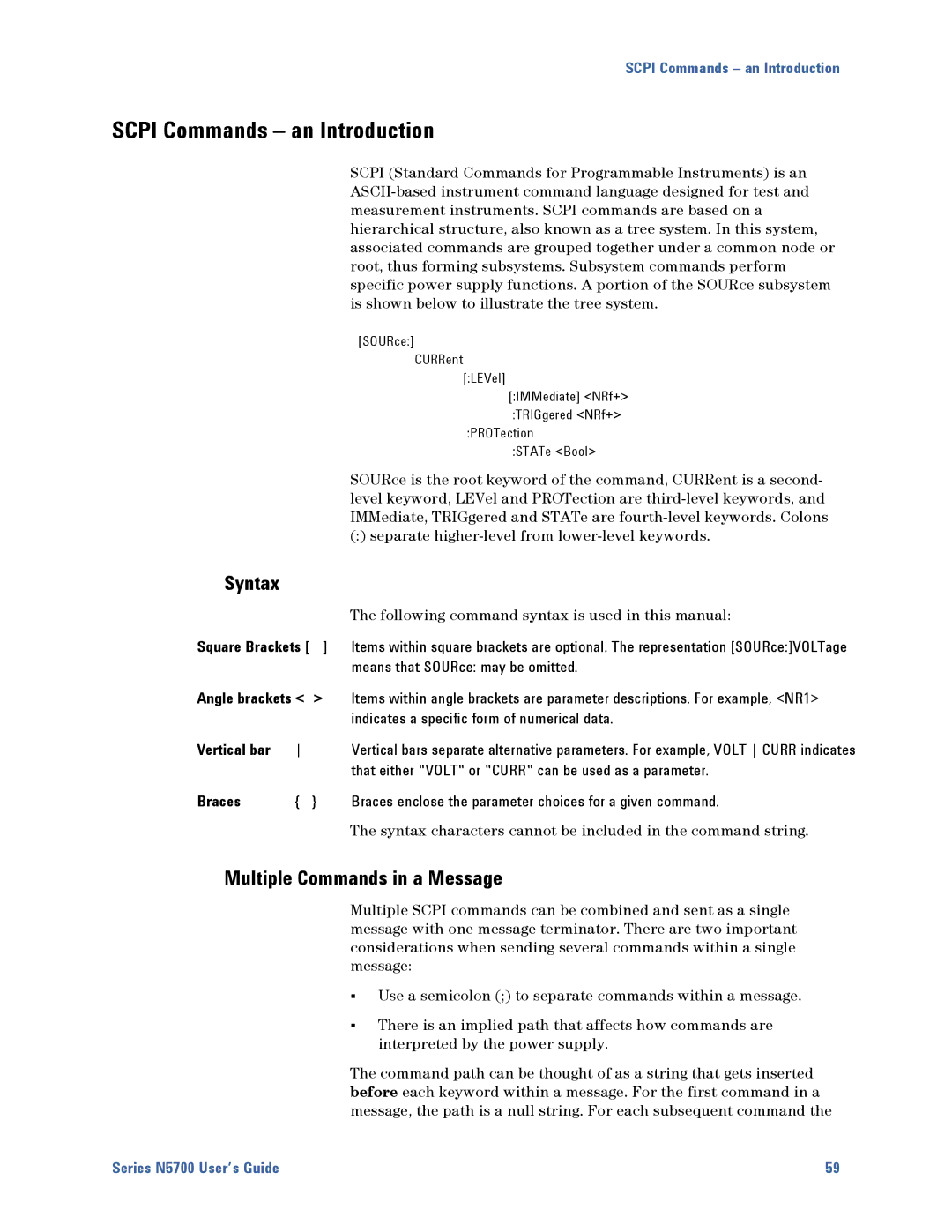 Agilent Technologies N5700 manual Scpi Commands an Introduction, Syntax, Multiple Commands in a Message 