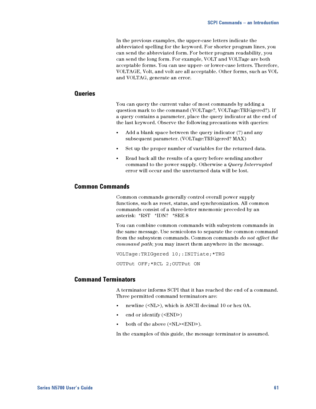 Agilent Technologies N5700 manual Queries, Command Terminators 