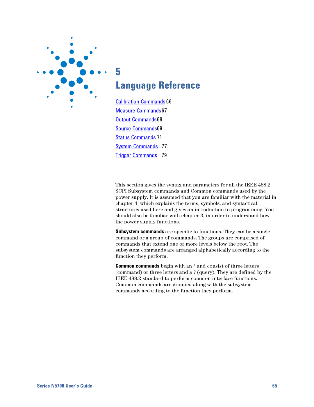 Agilent Technologies N5700 manual Language Reference 