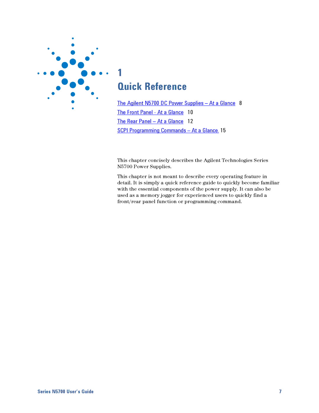 Agilent Technologies N5700 manual Quick Reference 