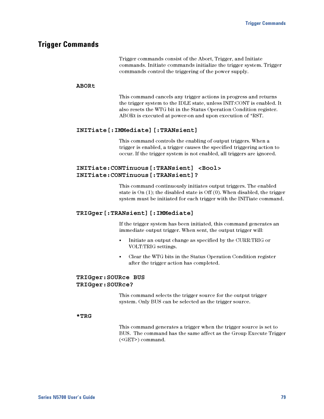 Agilent Technologies N5700 manual Trigger Commands, ABORt 