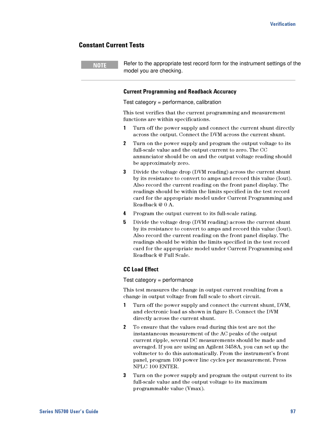 Agilent Technologies N5700 manual Constant Current Tests, Current Programming and Readback Accuracy, CC Load Effect 