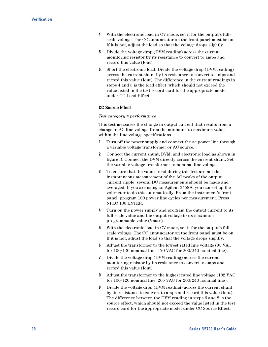 Agilent Technologies N5700 manual CC Source Effect 