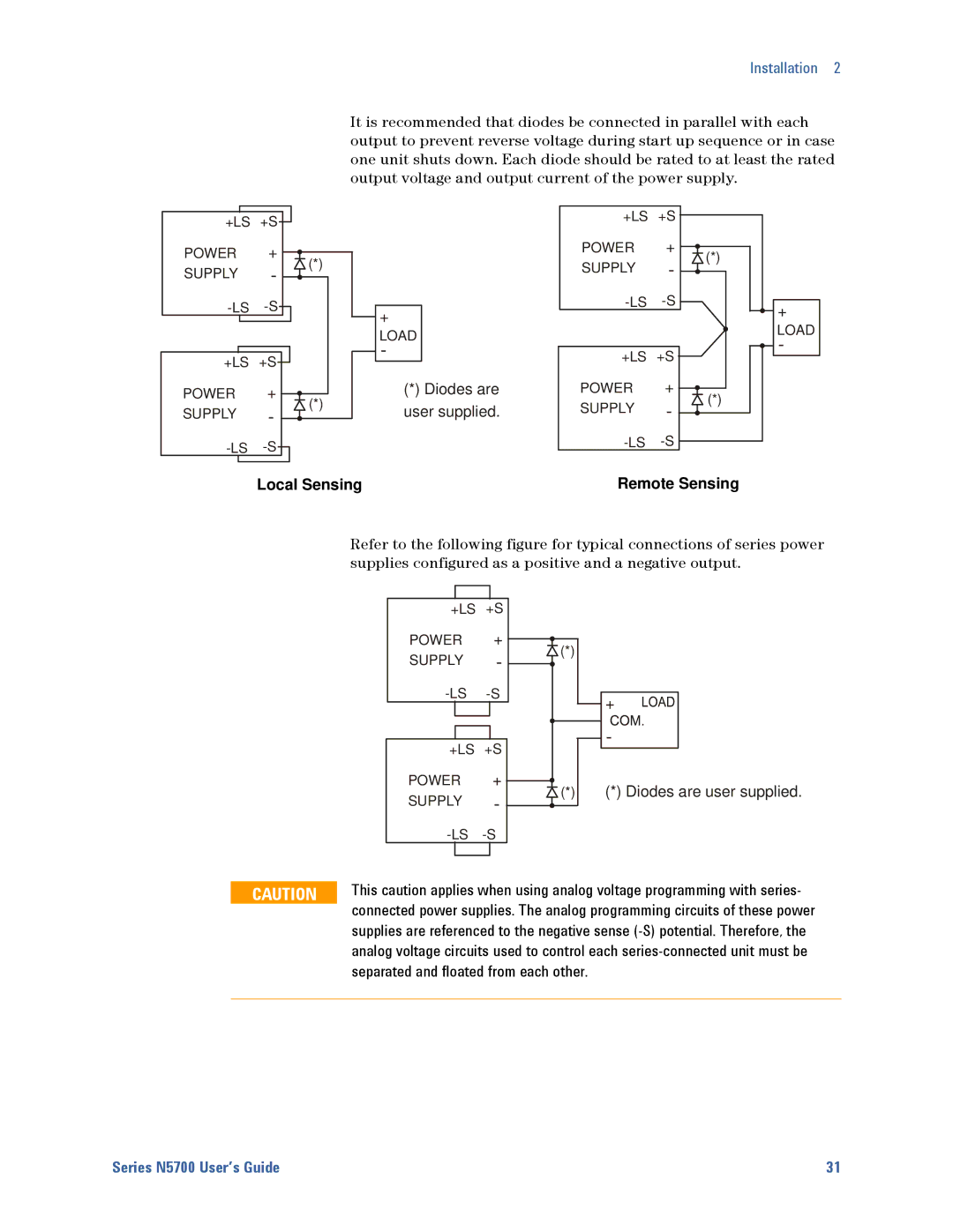 Agilent Technologies N5700 manual Local Sensing, Separated and floated from each other 