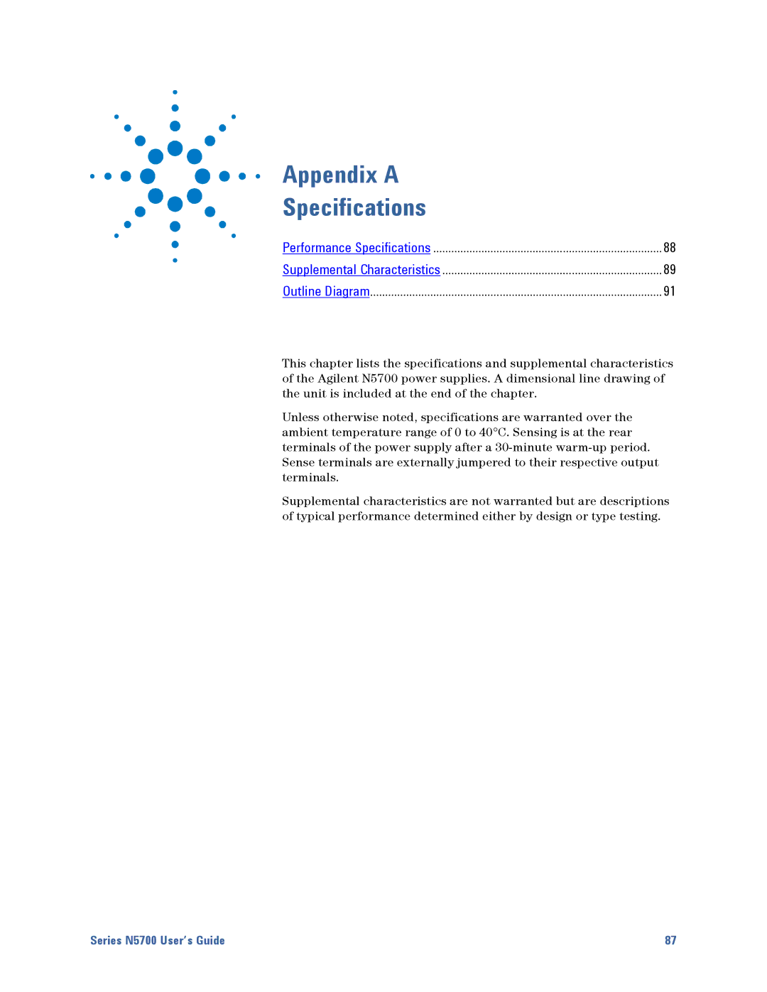 Agilent Technologies N5700 manual Appendix a Specifications 