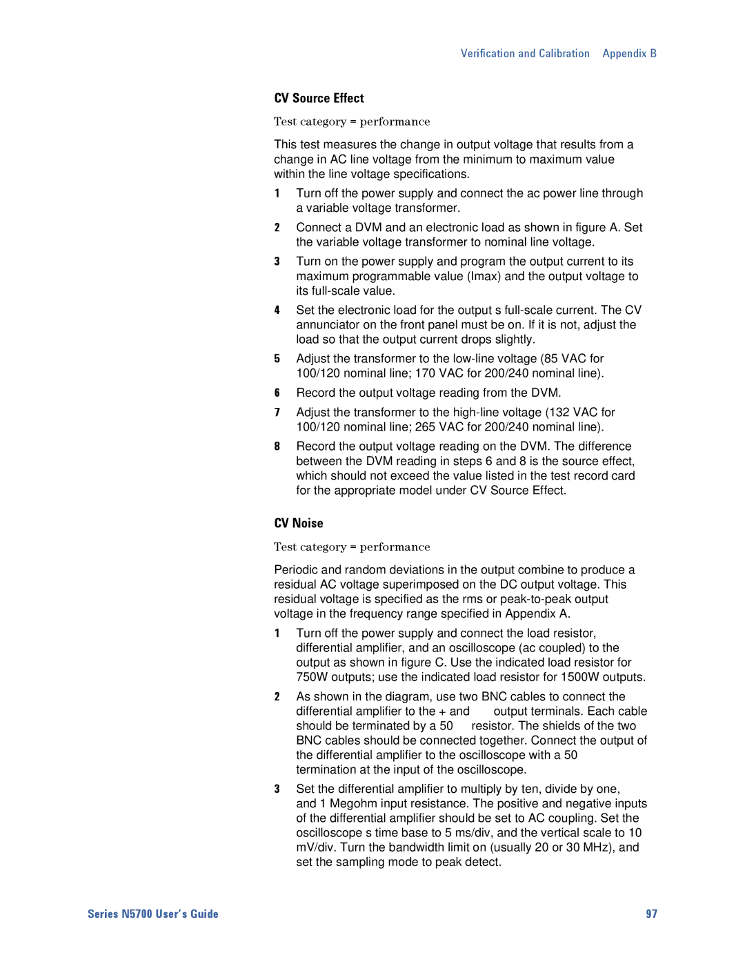 Agilent Technologies N5700 manual CV Source Effect, CV Noise 