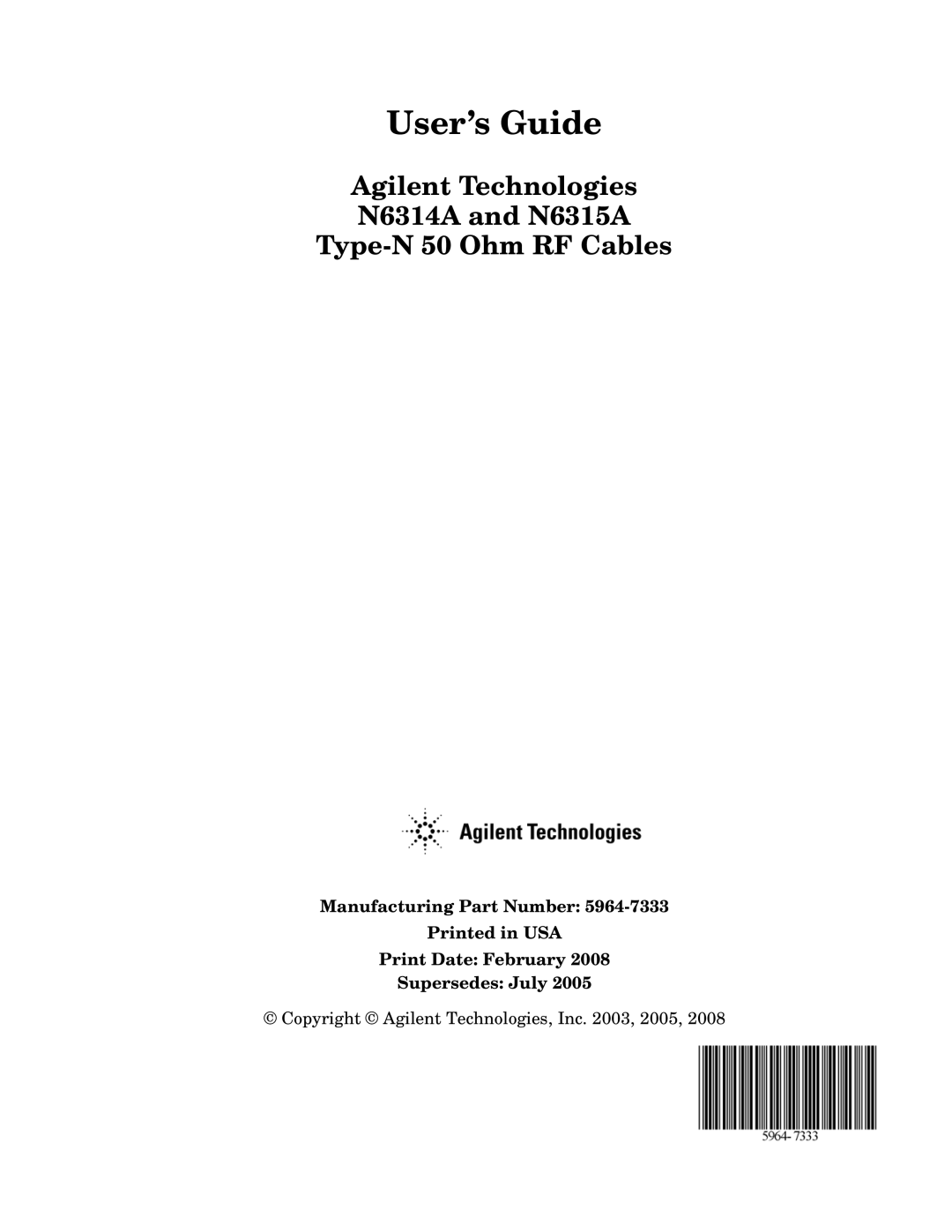 Agilent Technologies N6314A, N6315A manual User’s Guide 