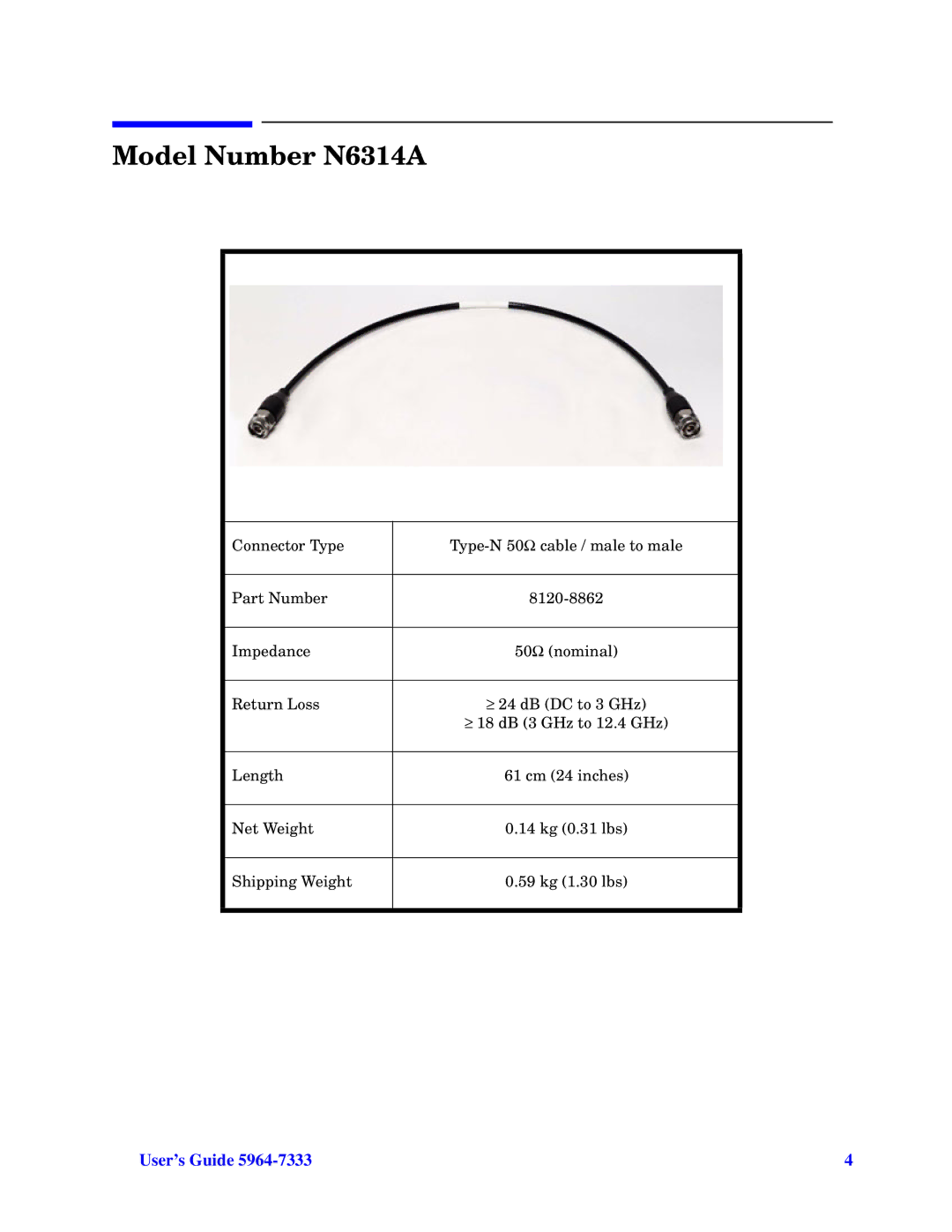 Agilent Technologies N6315A manual Model Number N6314A 