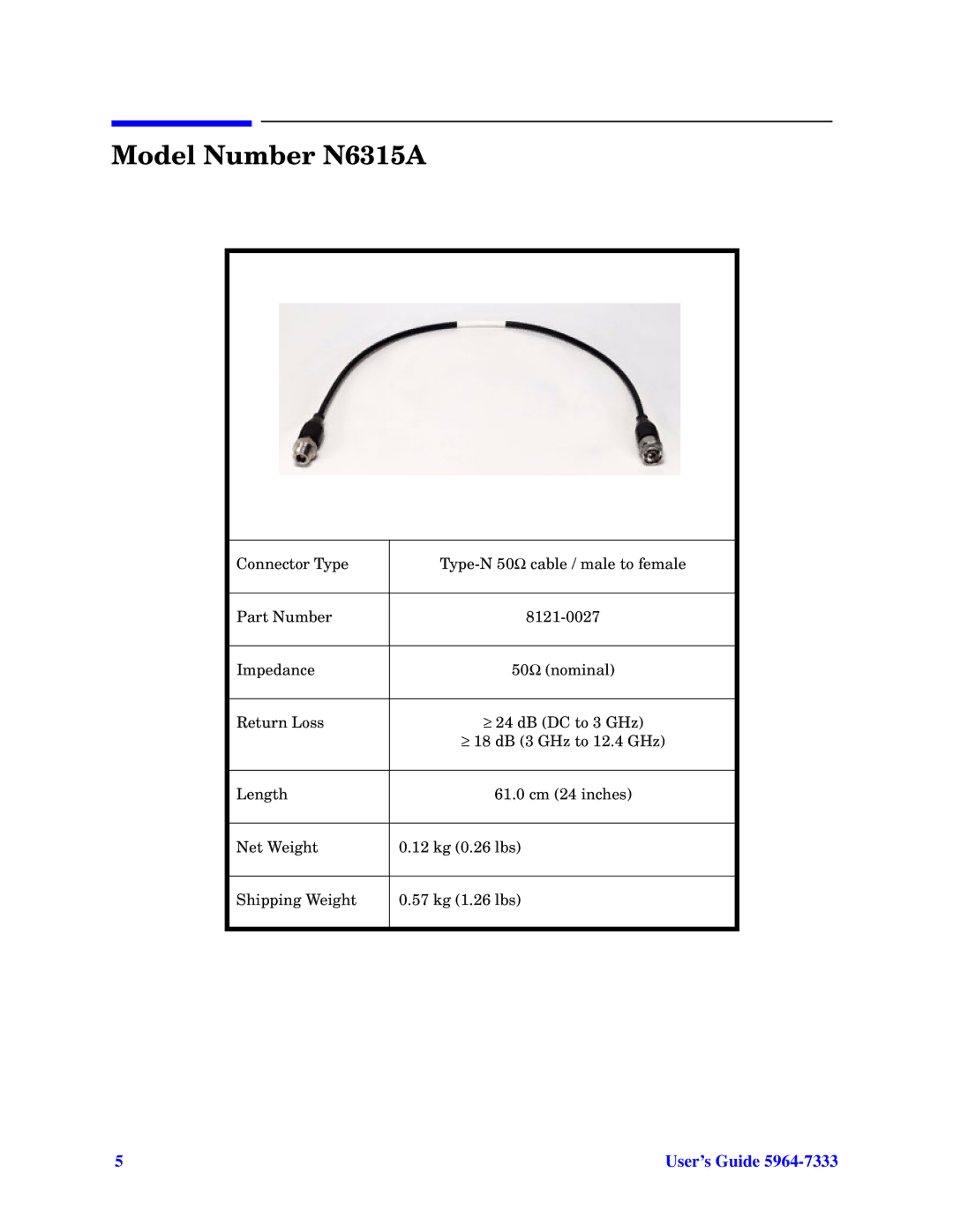 Agilent Technologies N6314A manual Model Number N6315A 