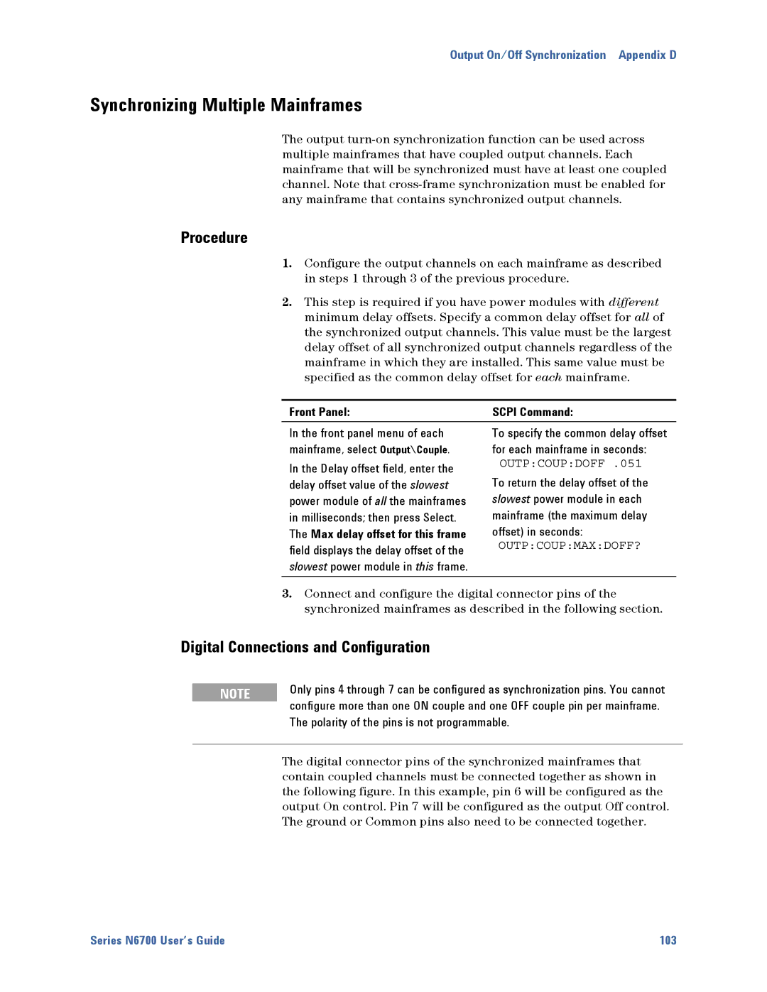 Agilent Technologies N6700 manual Synchronizing Multiple Mainframes, Digital Connections and Configuration 