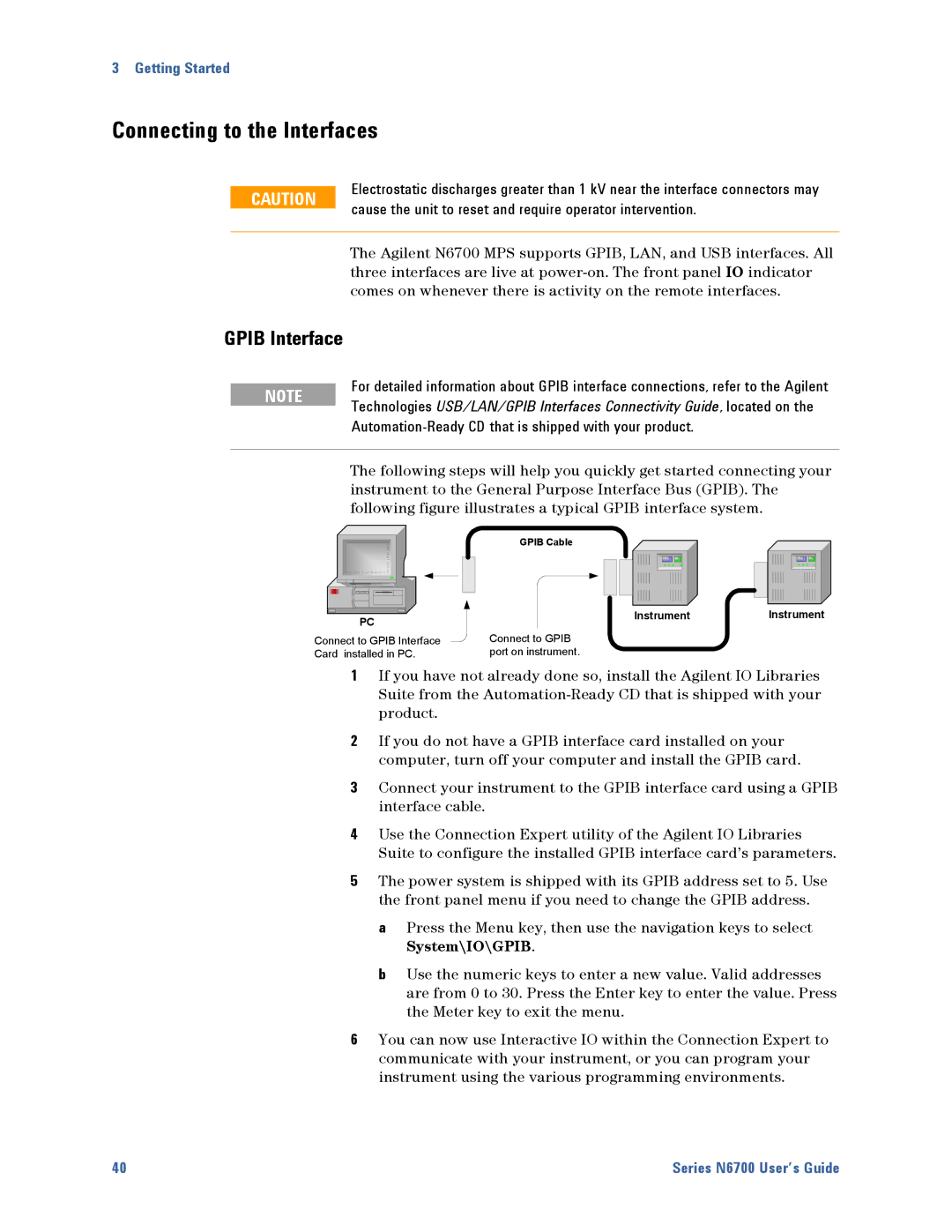 Agilent Technologies N6700 manual Connecting to the Interfaces, Gpib Interface 