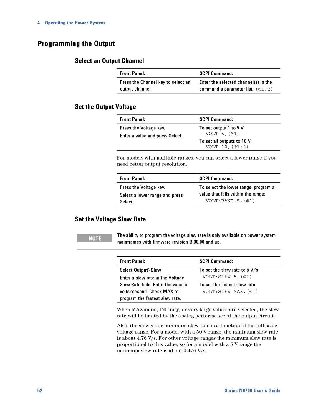 Agilent Technologies N6700 manual Programming the Output, Select an Output Channel, Set the Output Voltage 