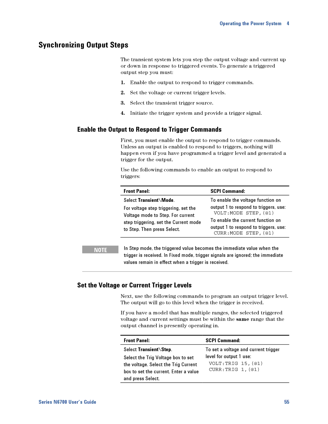 Agilent Technologies N6700 manual Synchronizing Output Steps, Enable the Output to Respond to Trigger Commands 