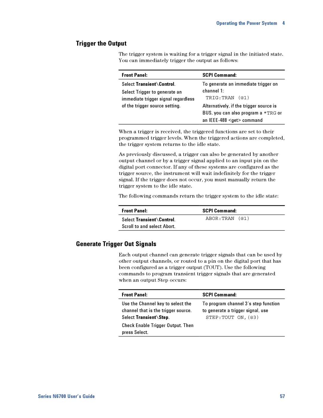 Agilent Technologies N6700 manual Trigger the Output, Generate Trigger Out Signals, Scroll to and select Abort 