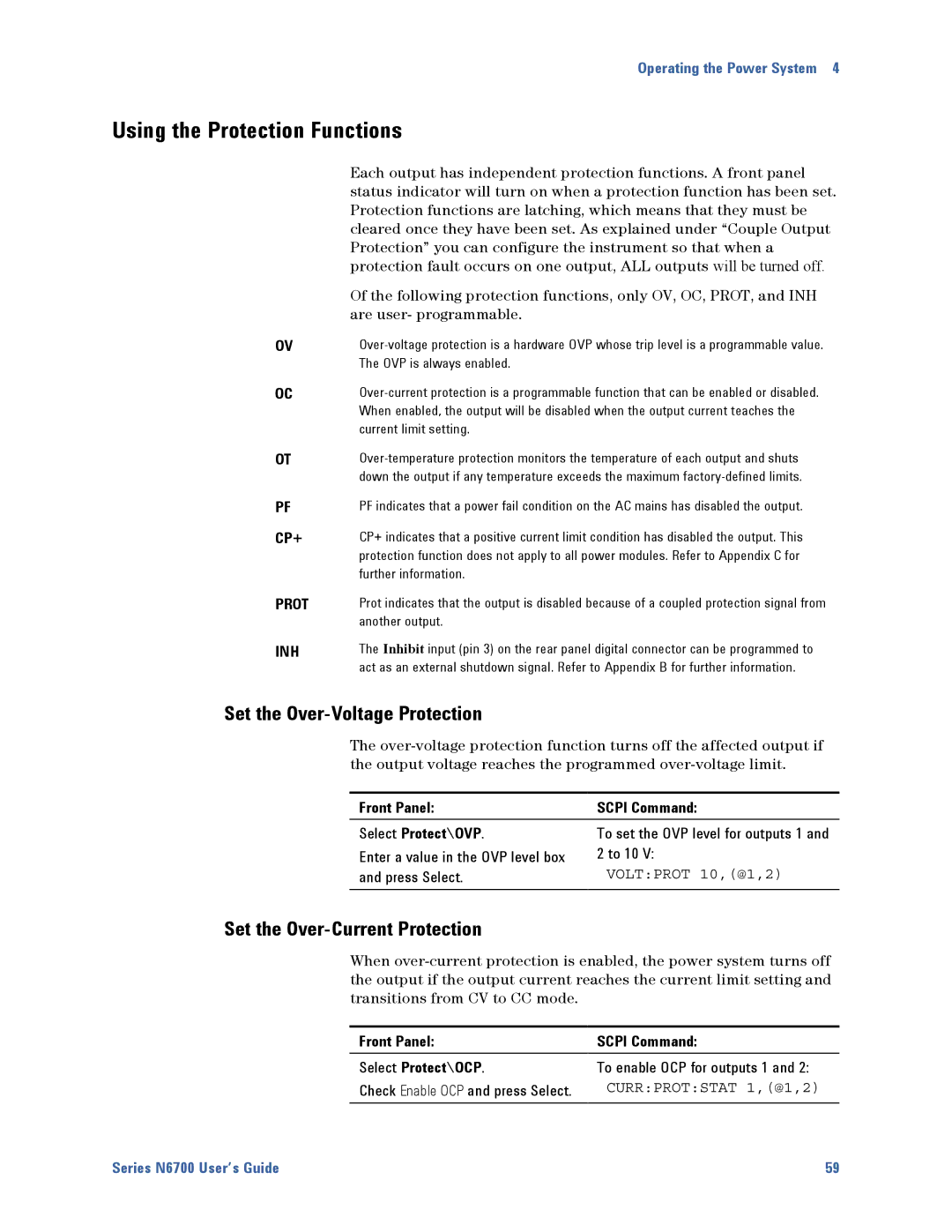 Agilent Technologies N6700 manual Using the Protection Functions, Set the Over-Current Protection 