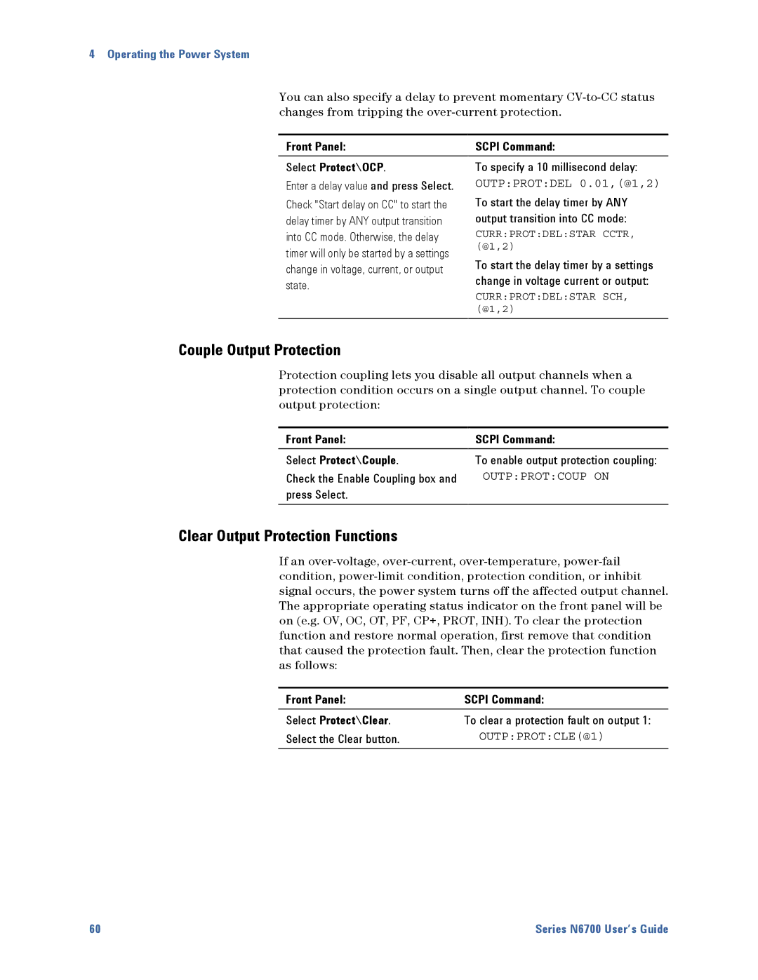 Agilent Technologies N6700 manual Couple Output Protection, Clear Output Protection Functions 