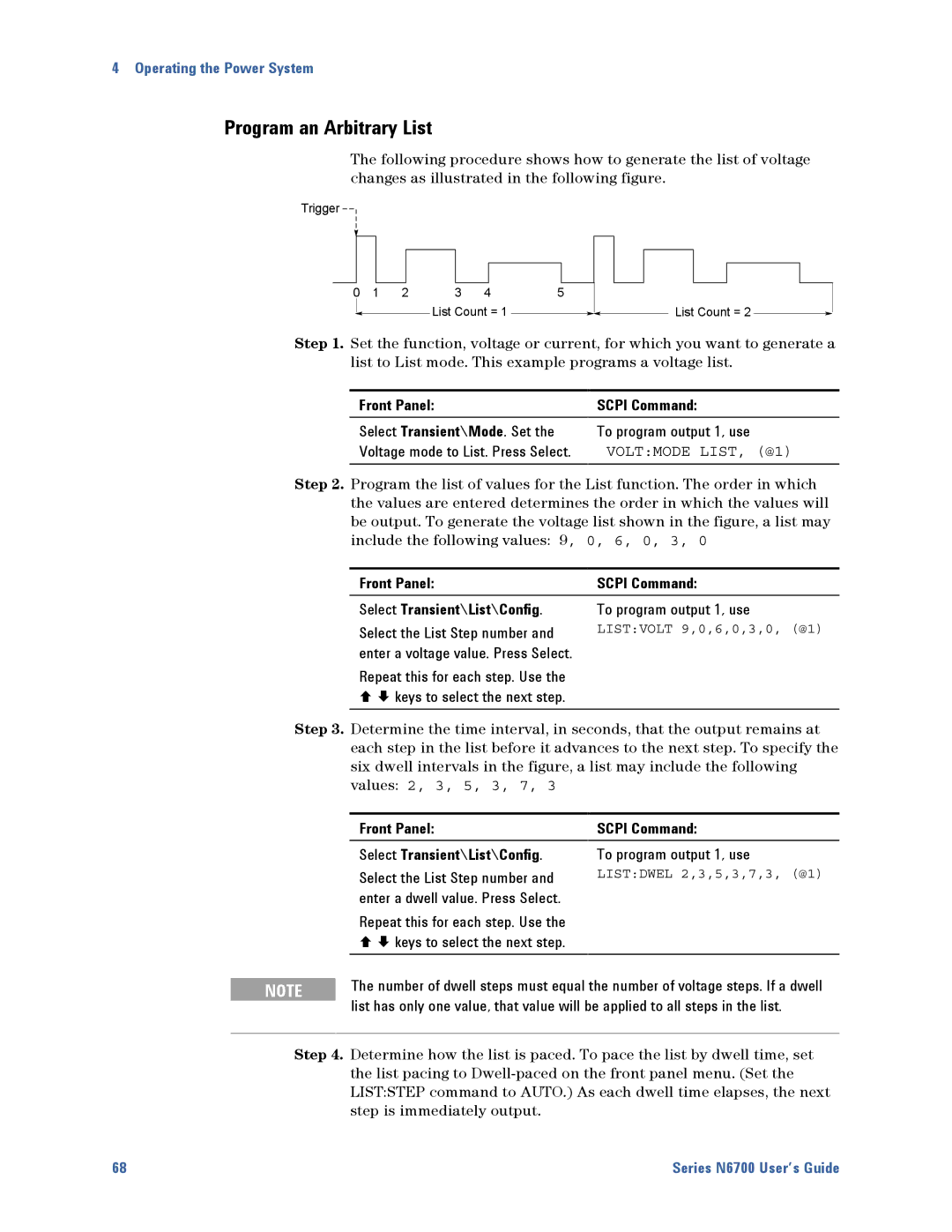 Agilent Technologies N6700 manual Program an Arbitrary List, Select the List Step number 