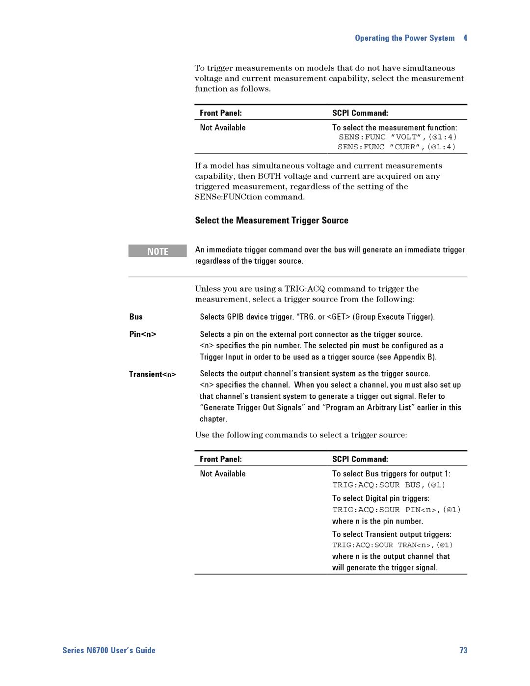 Agilent Technologies N6700 manual Select the Measurement Trigger Source, Sensfunc VOLT,@14, Sensfunc CURR,@14, Transientn 