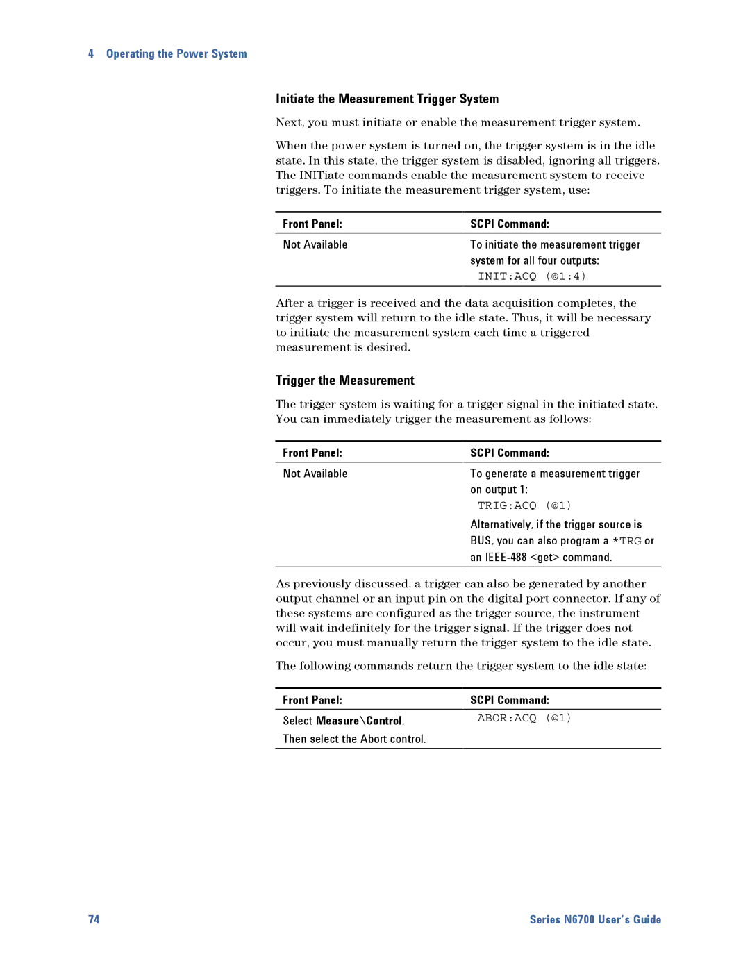 Agilent Technologies N6700 manual Initiate the Measurement Trigger System, Trigger the Measurement, Trigacq @1 