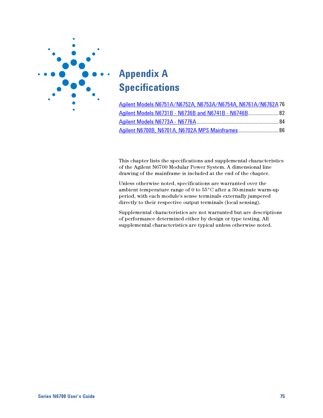 Agilent Technologies N6700 manual Appendix a Specifications 