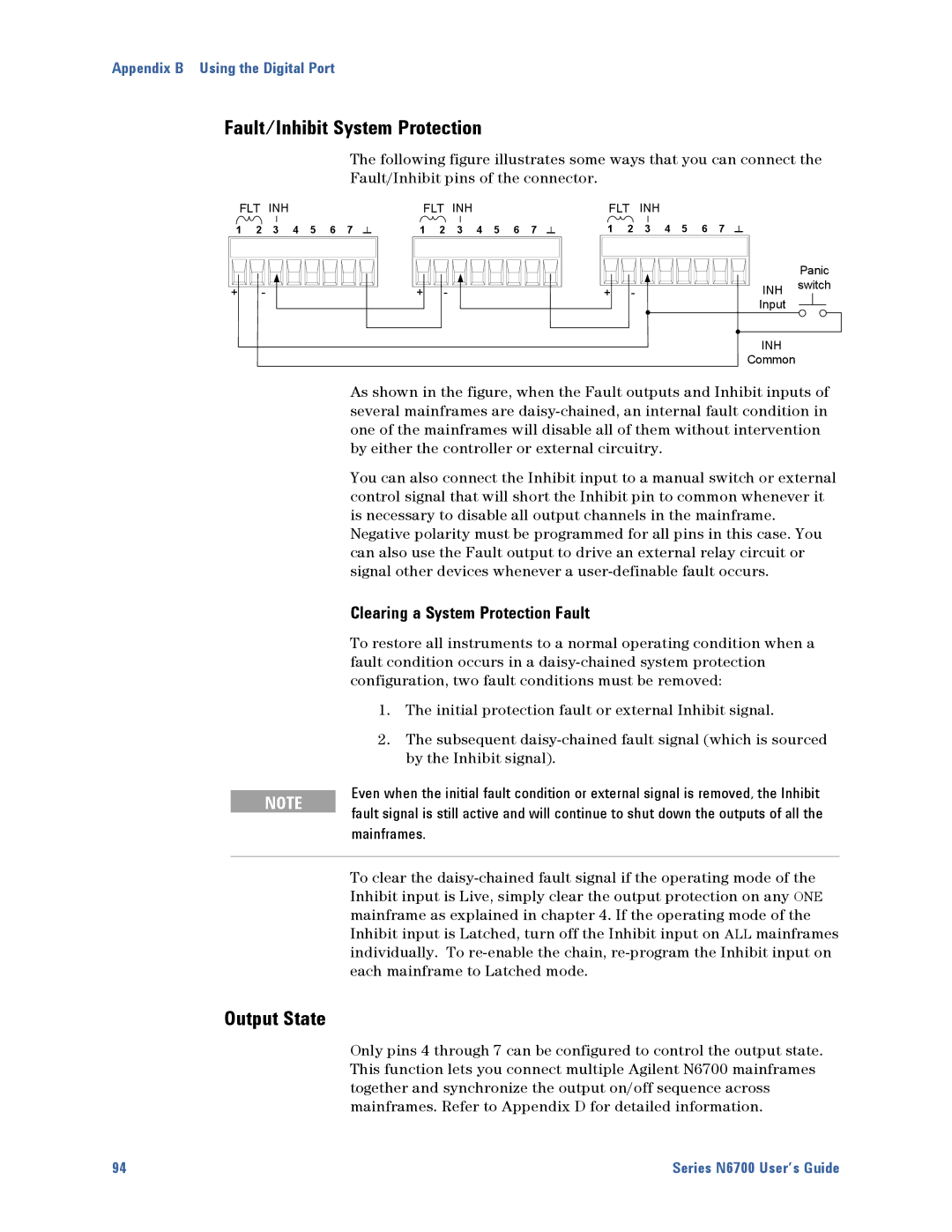 Agilent Technologies N6700 manual Fault/Inhibit System Protection, Clearing a System Protection Fault, Mainframes 