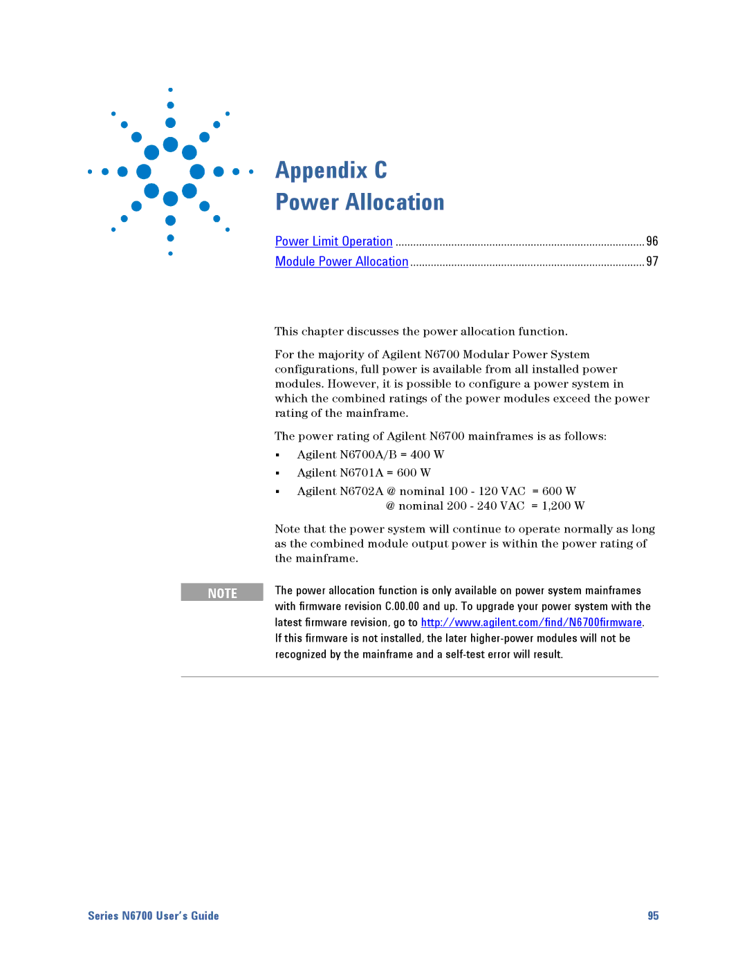 Agilent Technologies N6700 manual This chapter discusses the power allocation function, Rating of the mainframe, Mainframe 