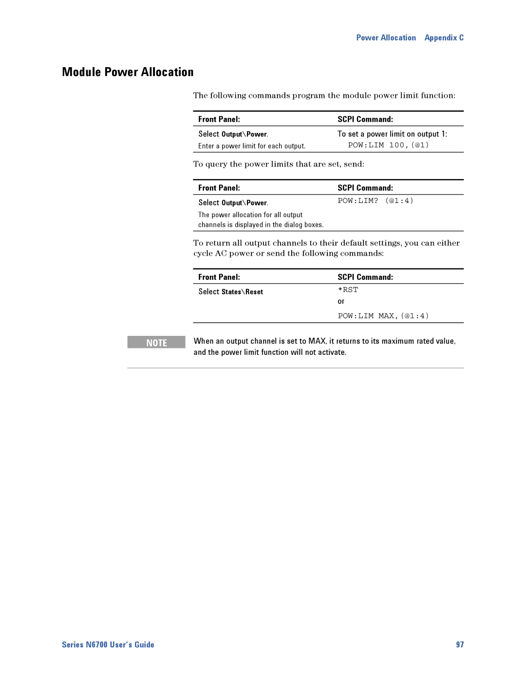 Agilent Technologies N6700 Module Power Allocation, To set a power limit on output, Power limit function will not activate 