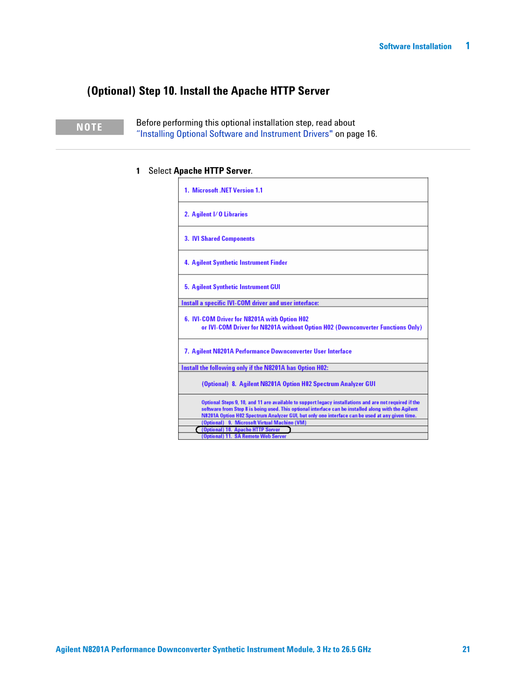 Agilent Technologies N8201A manual Optional . Install the Apache Http Server, Select Apache Http Server 