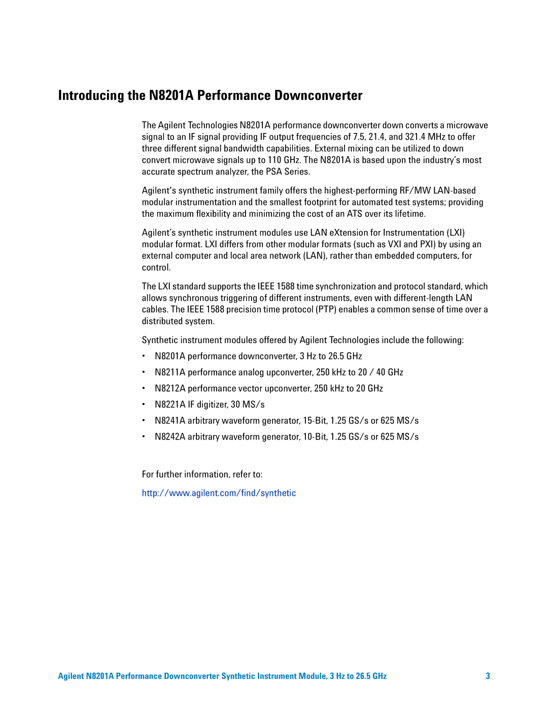 Agilent Technologies manual Introducing the N8201A Performance Downconverter 