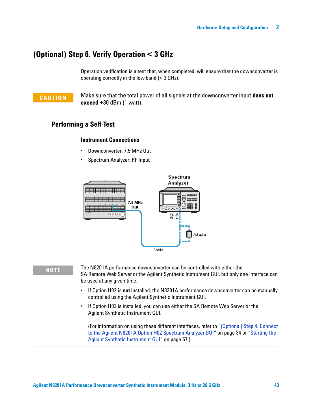 Agilent Technologies N8201A manual Optional . Verify Operation 3 GHz, Performing a Self-Test, Instrument Connections 