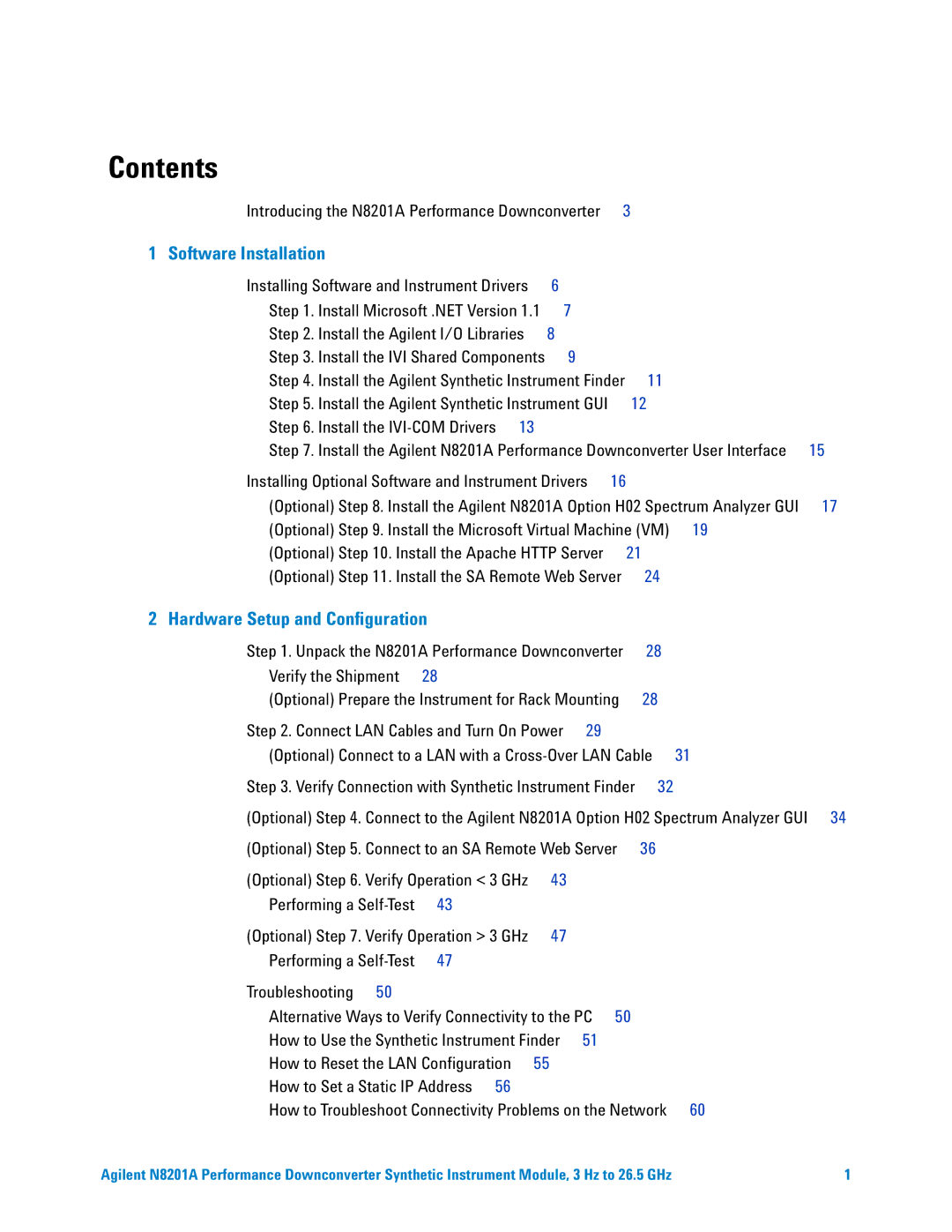 Agilent Technologies N8201A manual Contents 