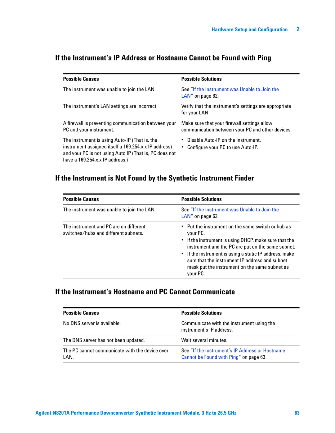 Agilent Technologies N8201A manual If the Instrument’s Hostname and PC Cannot Communicate 