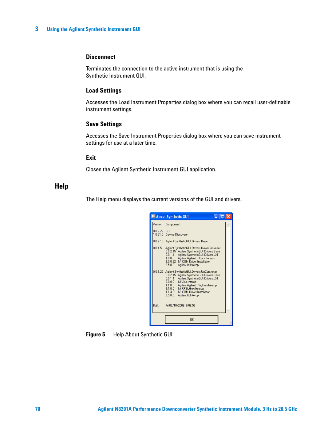 Agilent Technologies N8201A manual Help, Disconnect, Load Settings, Save Settings, Exit 