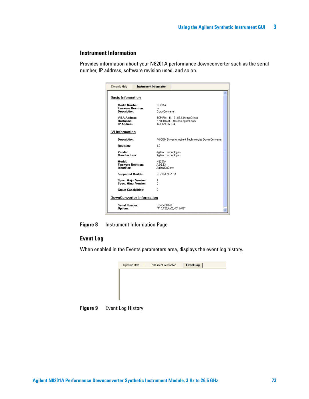 Agilent Technologies N8201A manual Instrument Information, Event Log 