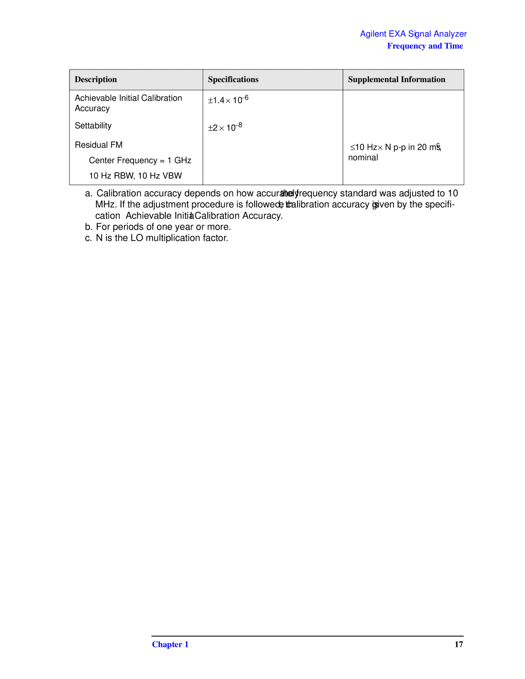 Agilent Technologies N9010A specifications Description Specifications Supplemental Information 