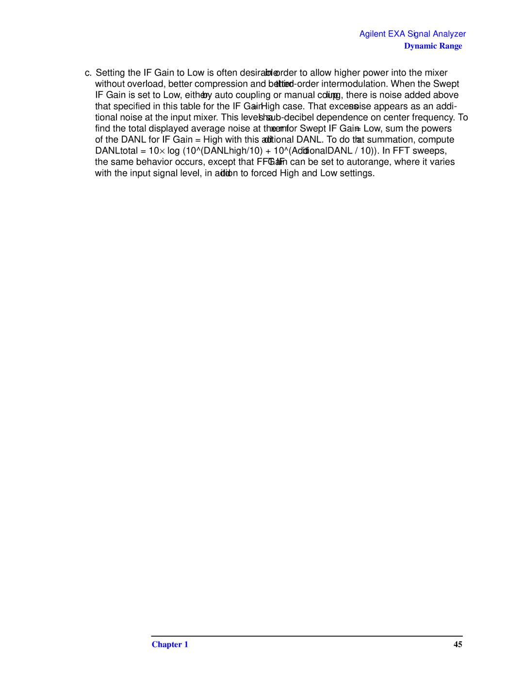 Agilent Technologies N9010A specifications Dynamic Range 