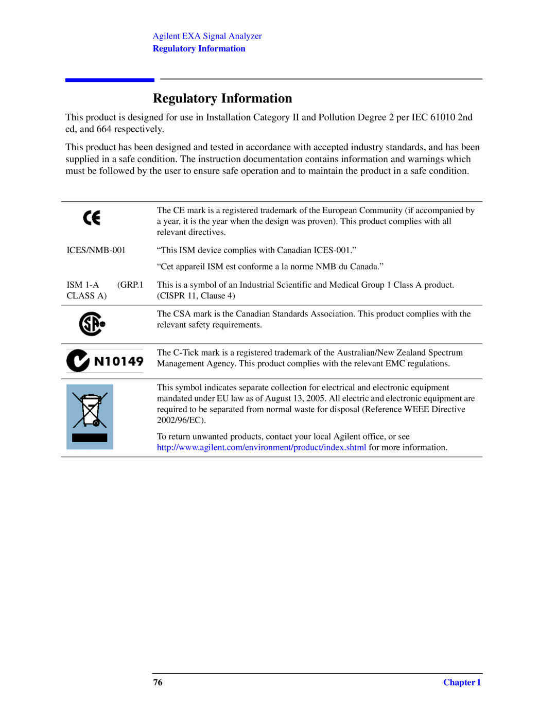 Agilent Technologies N9010A specifications Regulatory Information, ICES/NMB-001 