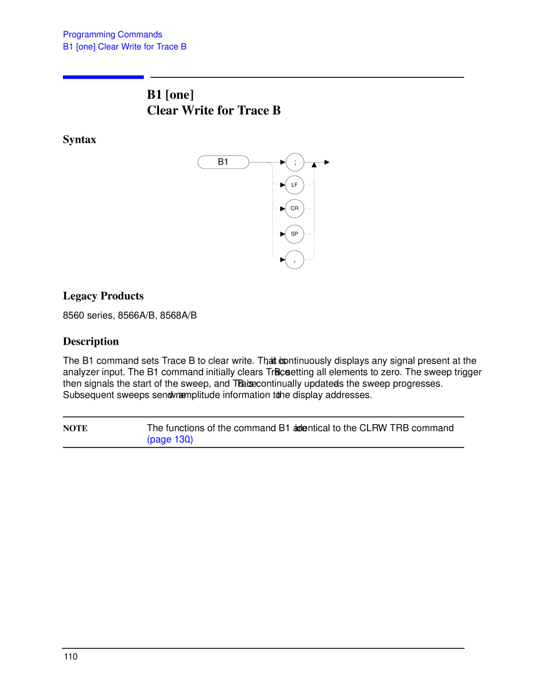 Agilent Technologies N9030a manual B1 one Clear Write for Trace B 