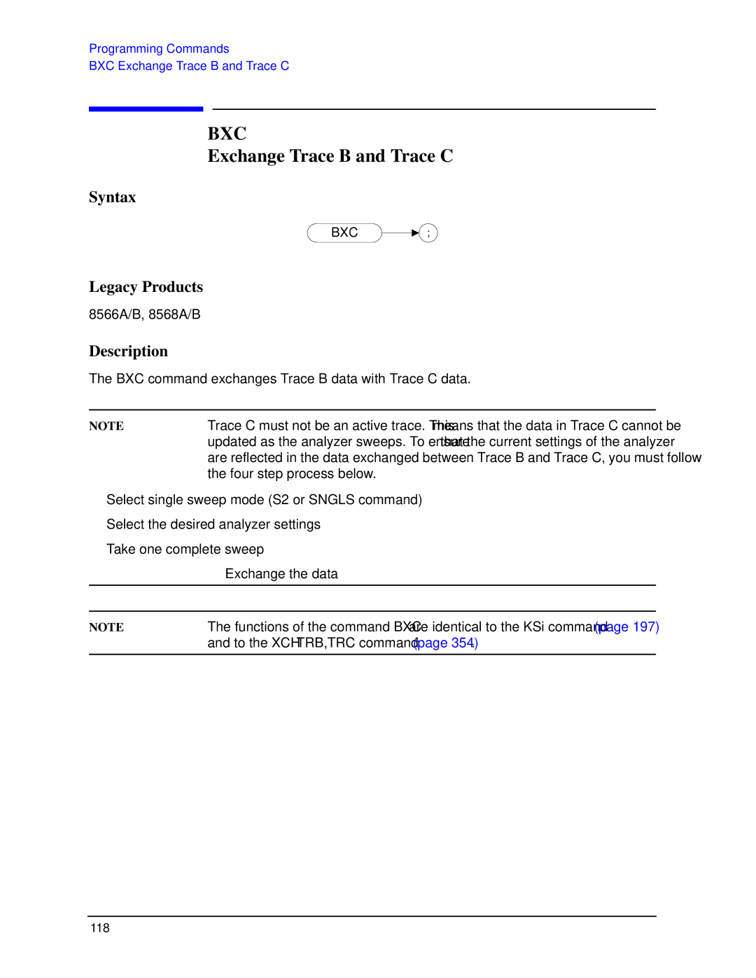 Agilent Technologies N9030a manual Bxc, Exchange Trace B and Trace C 