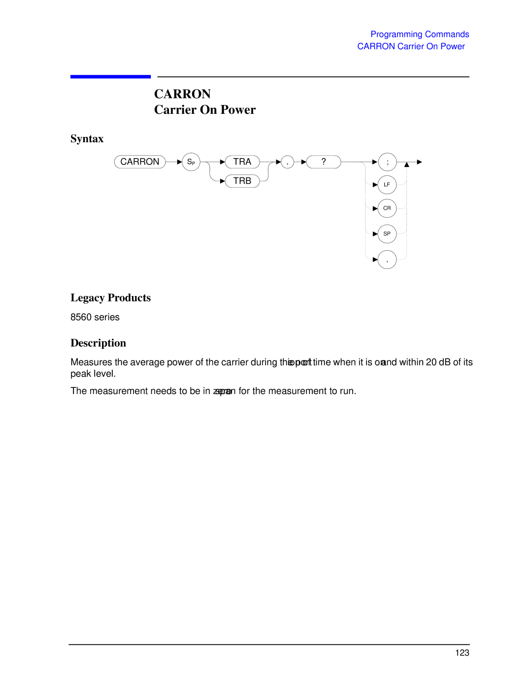 Agilent Technologies N9030a manual Carron, Carrier On Power 