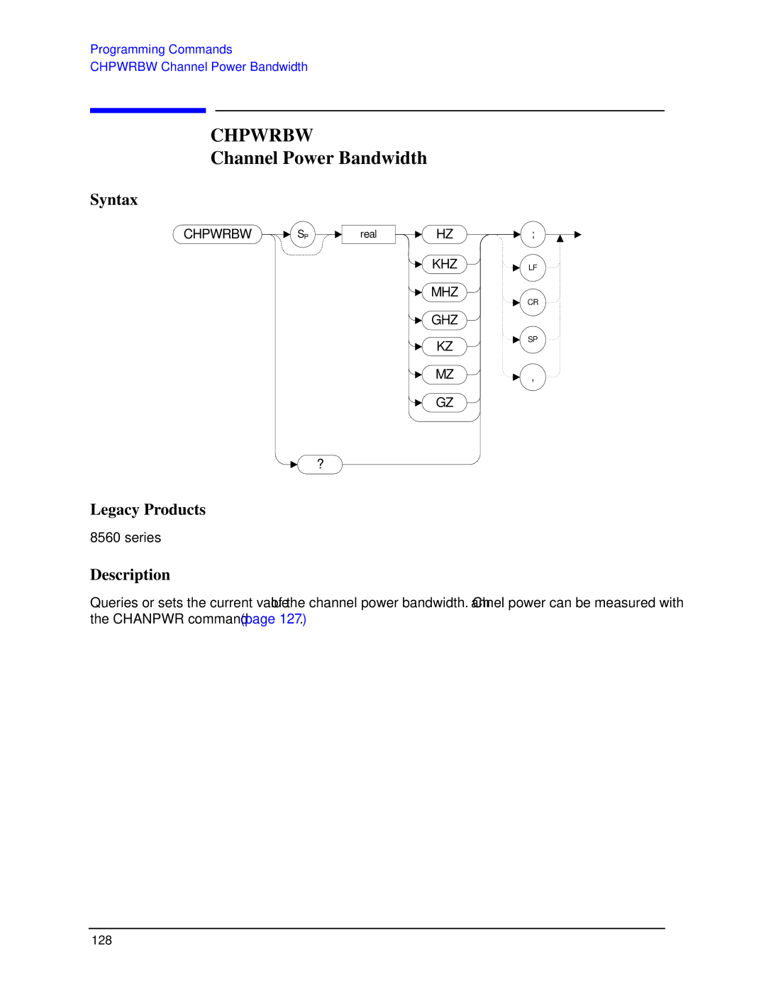 Agilent Technologies N9030a manual Chpwrbw, Channel Power Bandwidth 