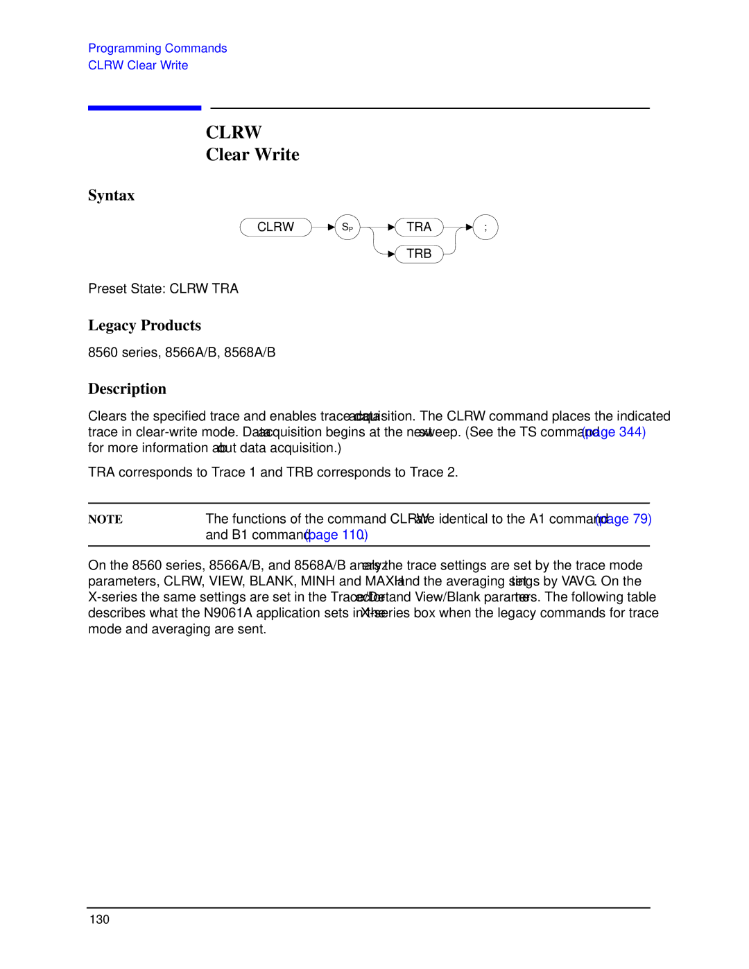 Agilent Technologies N9030a manual Clrw, Clear Write 