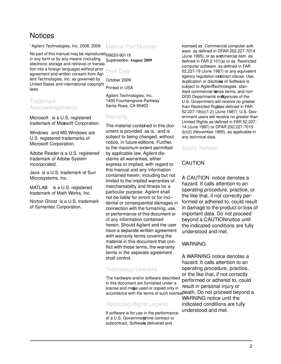Agilent Technologies N9030a manual Manual Part Number 