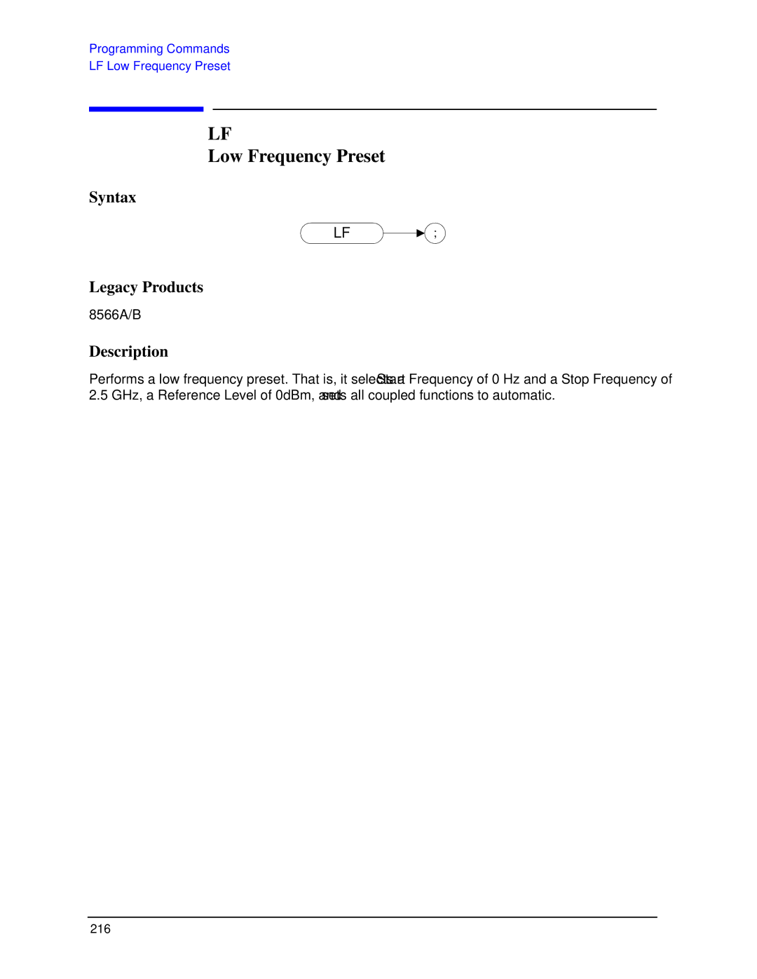 Agilent Technologies N9030a manual Low Frequency Preset 