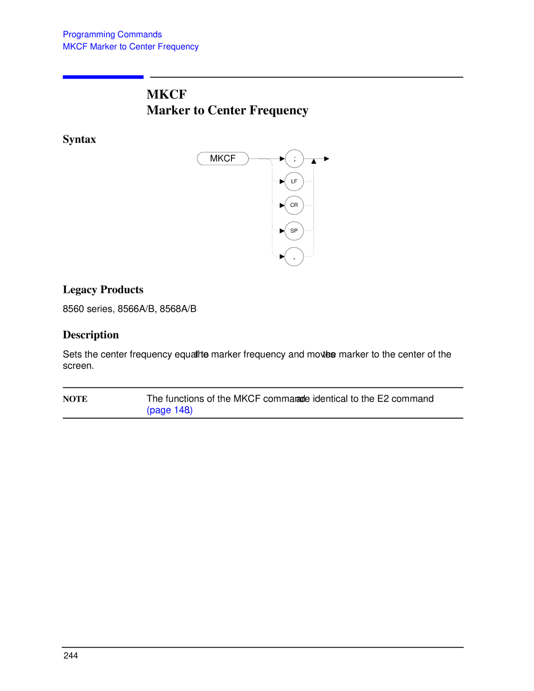 Agilent Technologies N9030a manual Mkcf, Marker to Center Frequency 